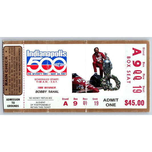 1987 Indianapolis 500 Ticket Stub Racing IMS Bobby Rahal seat 19