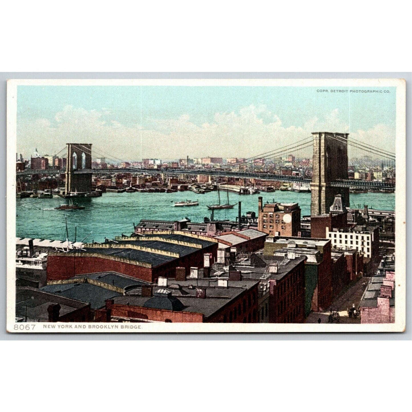 Vintage c1915-24 New York Postcard "New York and Brooklyn Bridge"
