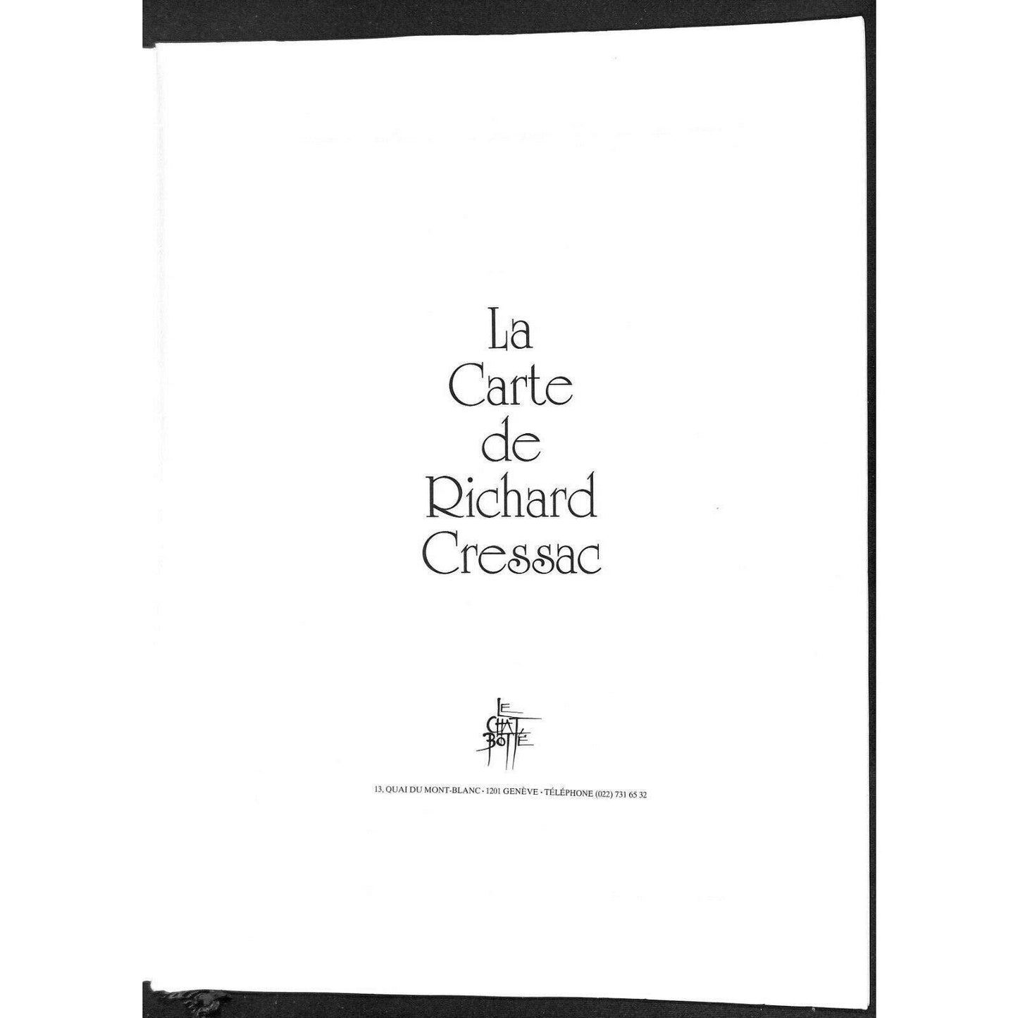 Le Chat-Botté Menu Beau-Rivage Genève's c1990's Chef Richard Cressac - White Cat