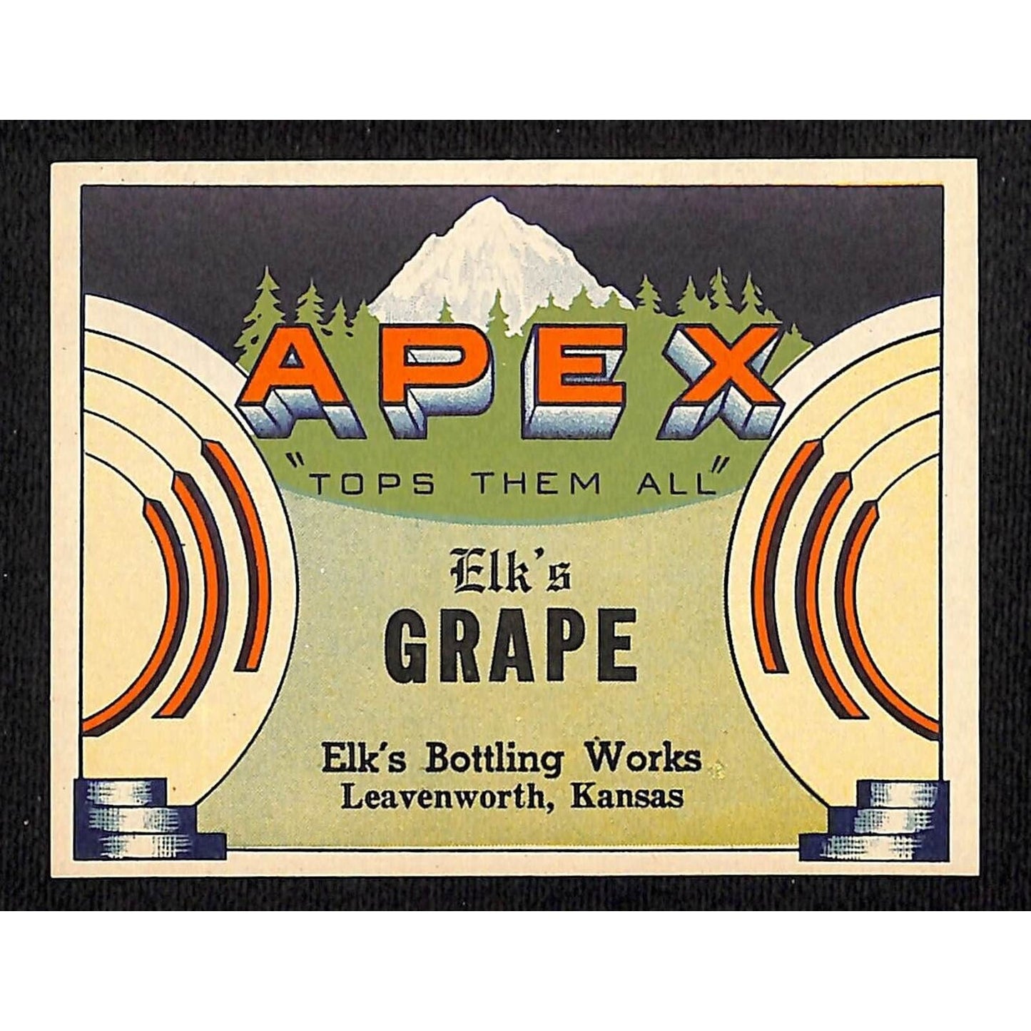 Apex Grape Soda Paper Label Elk's Bottling Works Leavenworth, KS c1930's