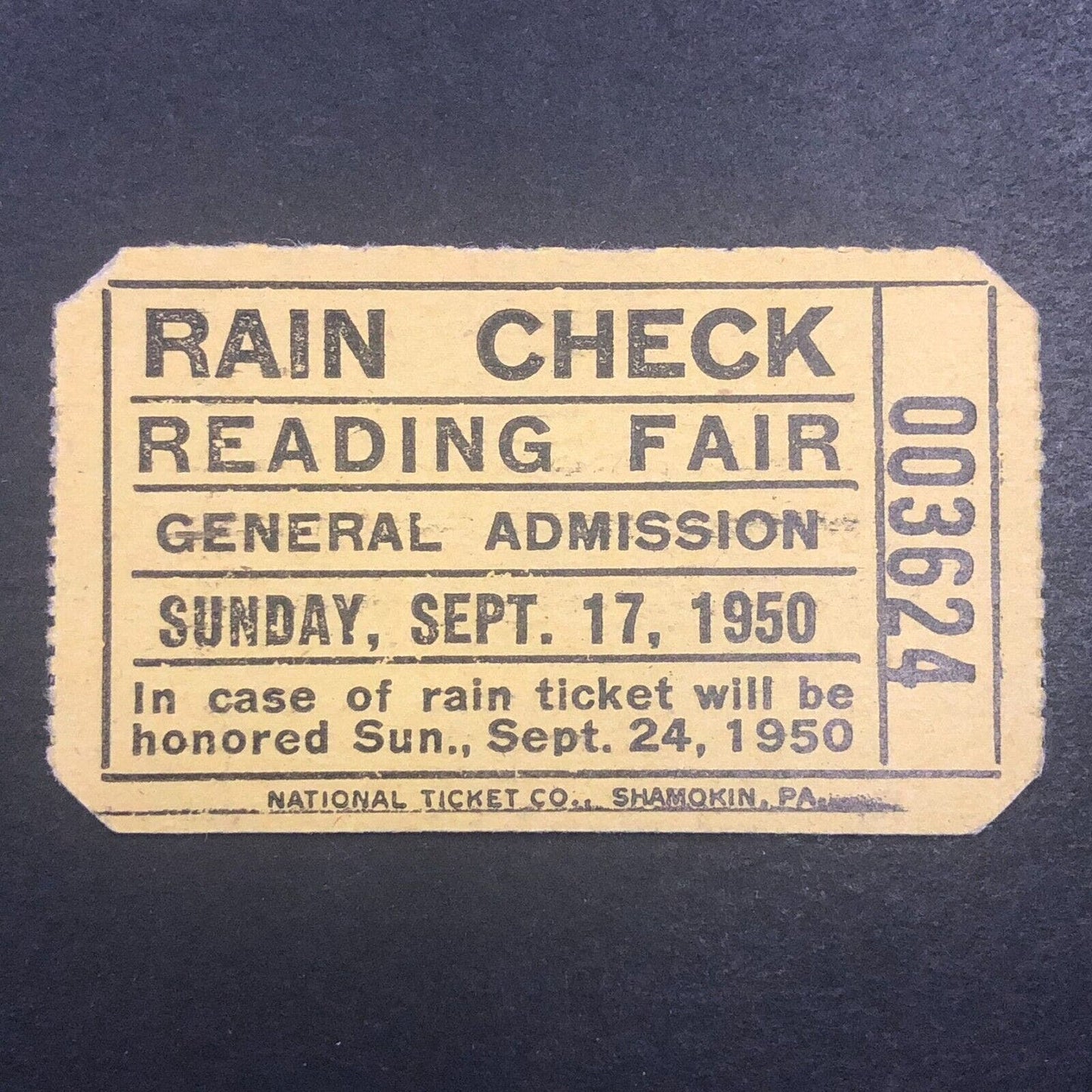 Auto Racing Rain Check Ticket Lee Wallard Reading Fair 9/17 1950 #3624
