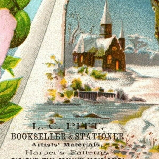 L. C. Pitt Bookseller & Stationer Fort Worth TEX Large Victorian Trade Card VGC