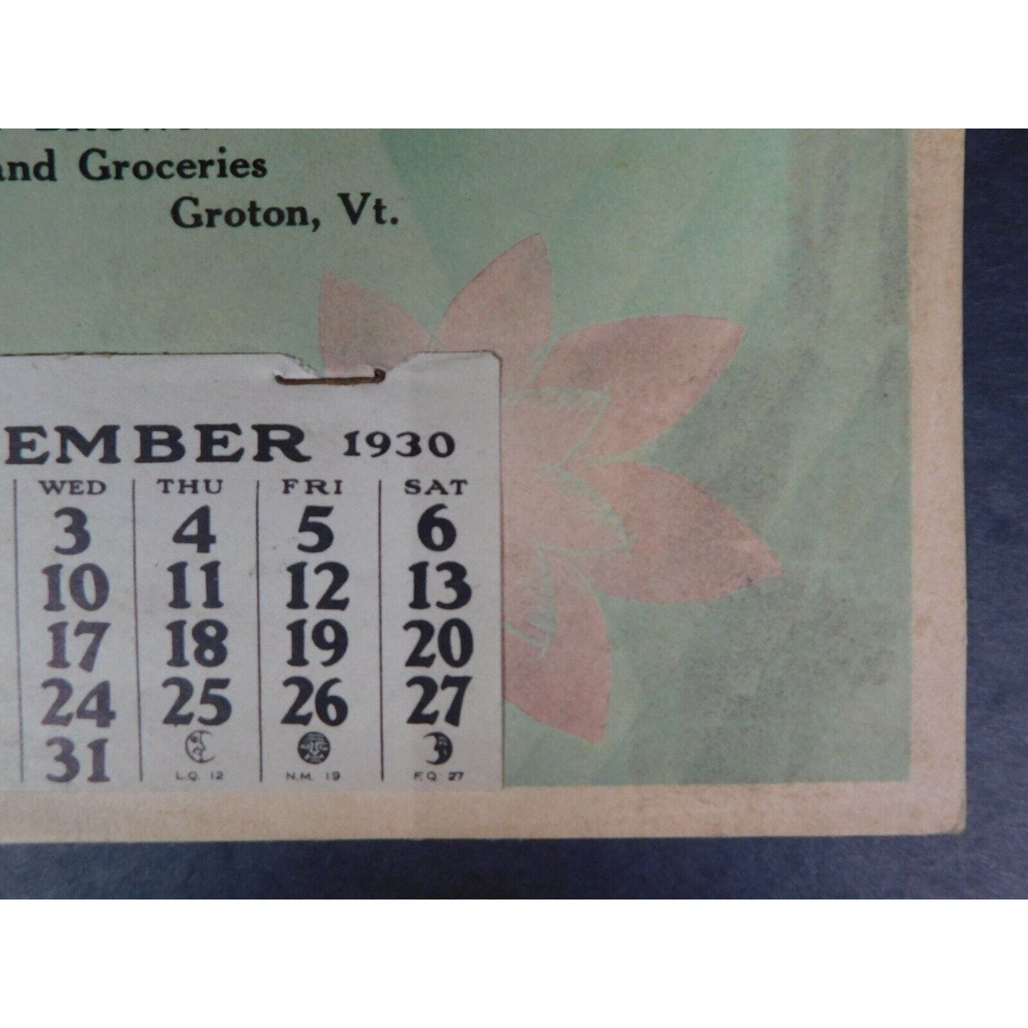 B. L. Brown 1930 Meats And Groceries "The Ferryman" Calendar Groton Vermont