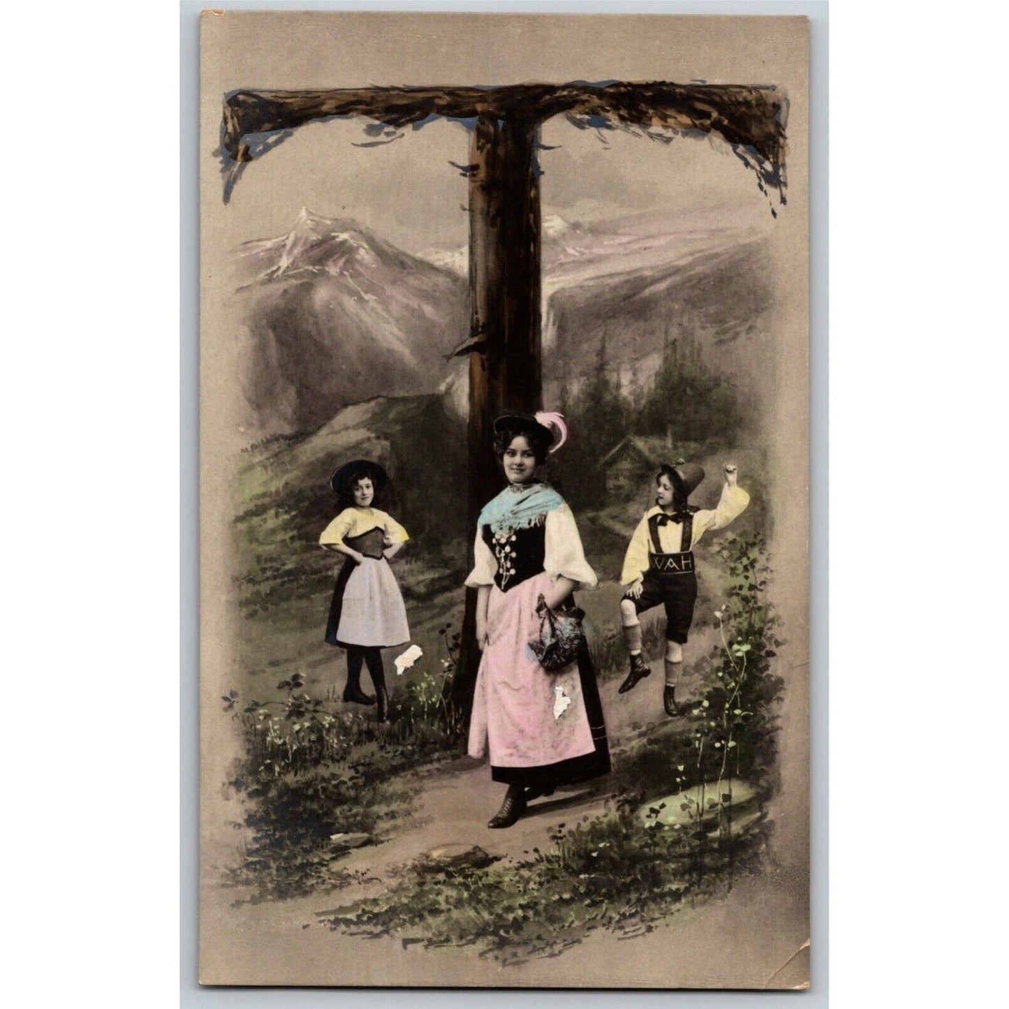Scarce c1904 Vintage Large Letter Cyrillic Russian Monogram Postcard "Te" Kids