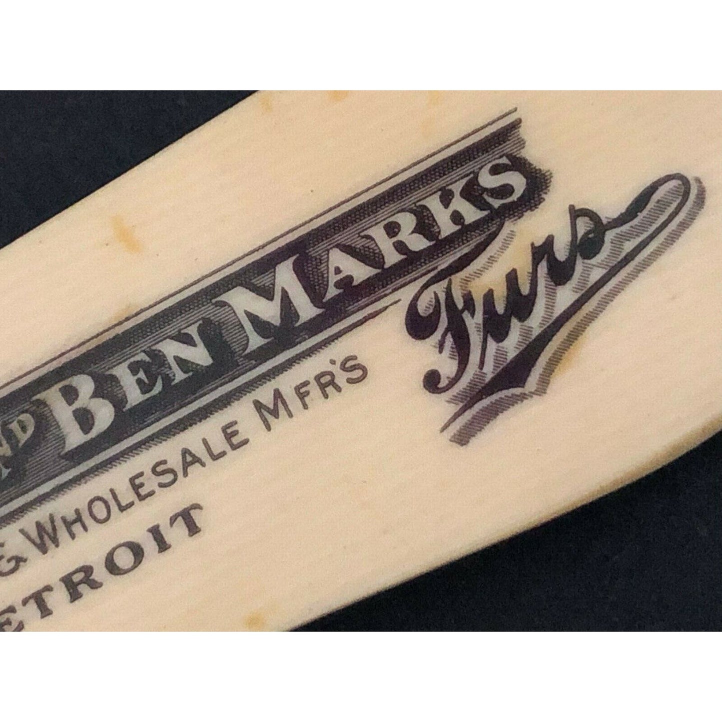 c1920's-30's "Herman & Ben Marks" Furs Detroit Celluloid Adv. Letter Opener