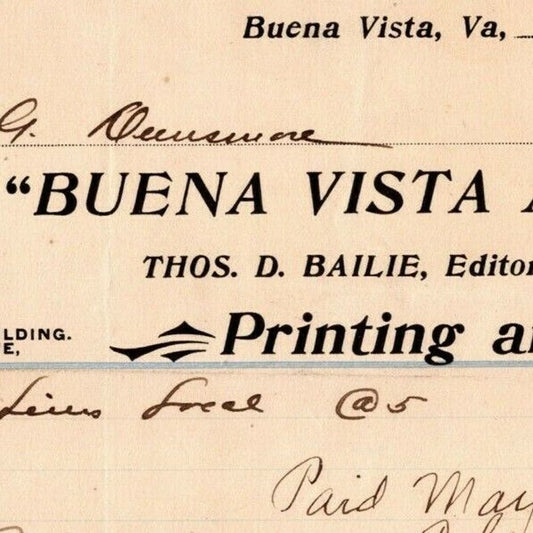 1901 Scarce Buena Vista Advocate Printing Publishing Billhead Letterhead VA