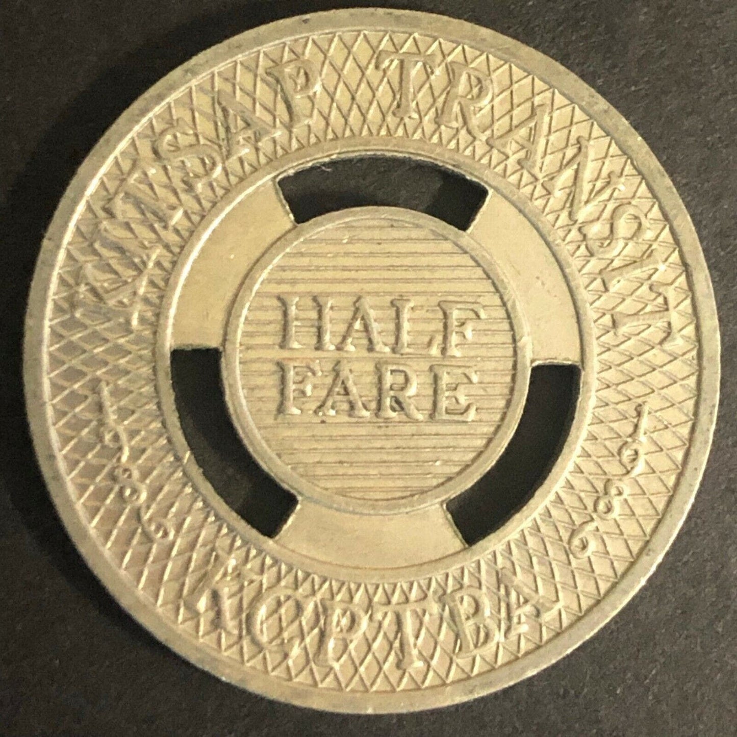 Vintage 23mm Nickel? / Brass Half Fare Token KCPTBA Kitsap 1986 (Wisc.)
