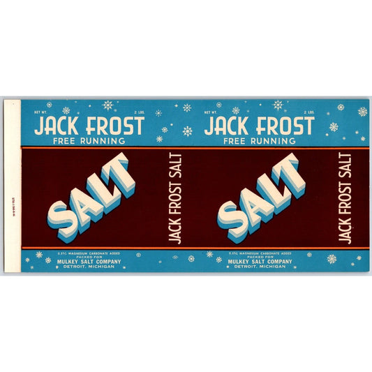 Jack Frost Free Running Salt Paper Label 1946 Mulkey Salt Co. Detroit / Scarce