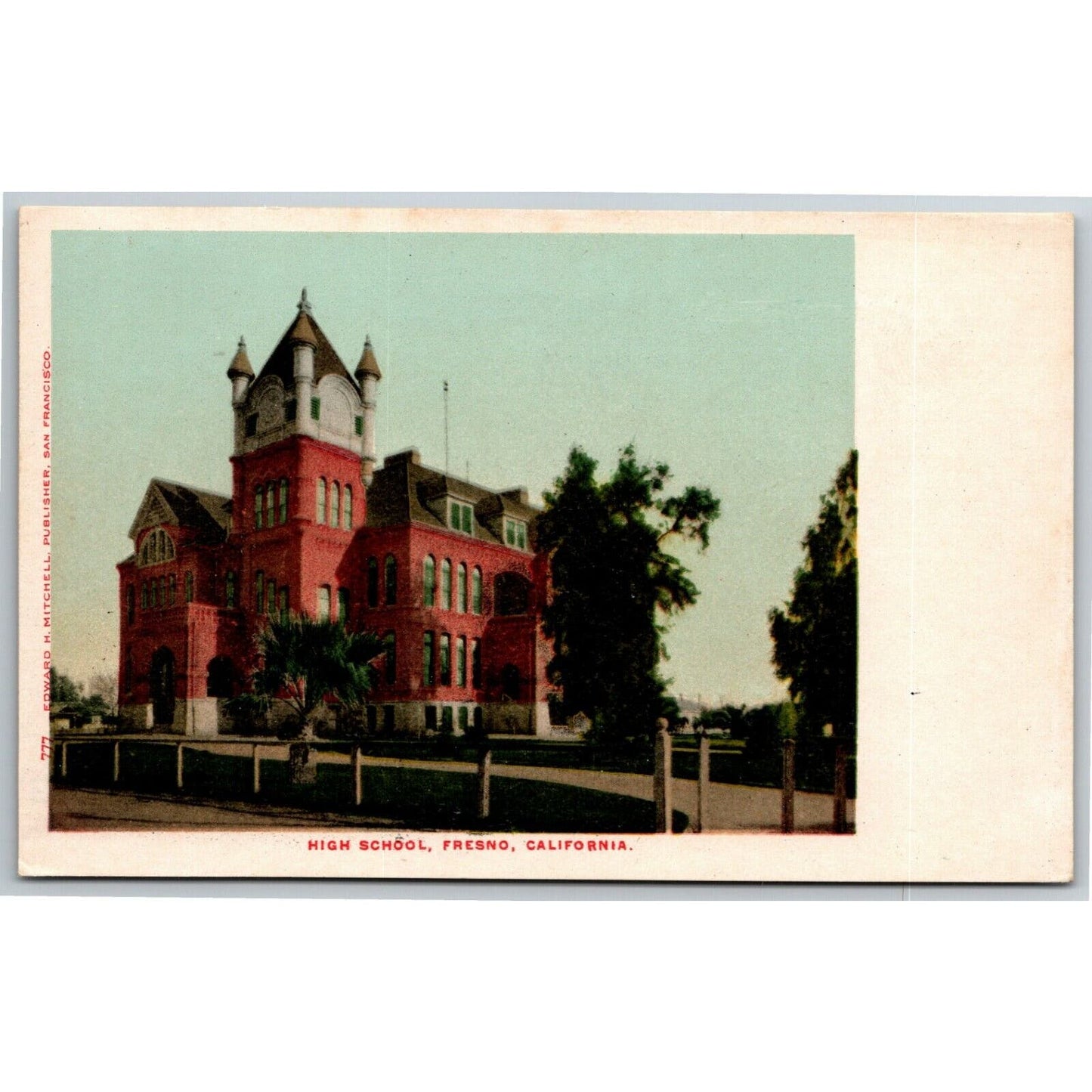 Vintage c1907 Unused PPC Postcard -- "High School, Fresno, California"