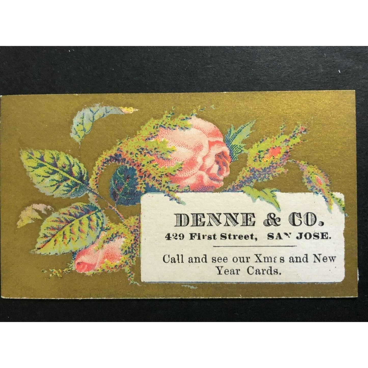 Denne & Co. San Jose Floral - Small Victorian Gilt Trade Card