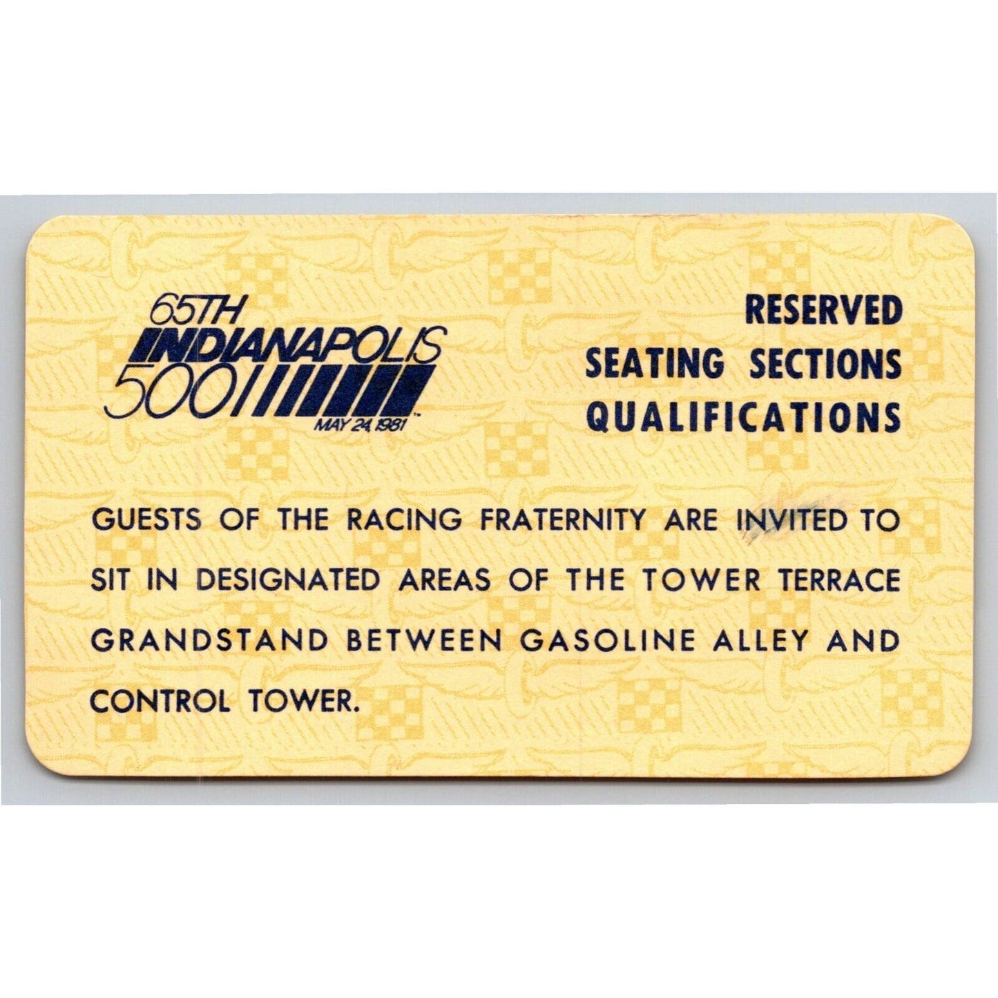 1981 Indy 500 Qualifications Reserved Admission Ticket Pass Card IMS - VGC