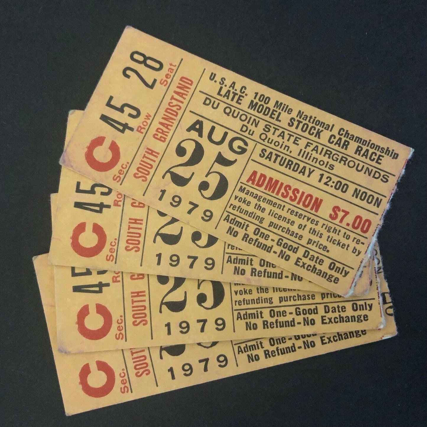 4 1979 Du Quoin State Fair USAC 100 Mile Late Model Stock Car Race Ticket Stubs