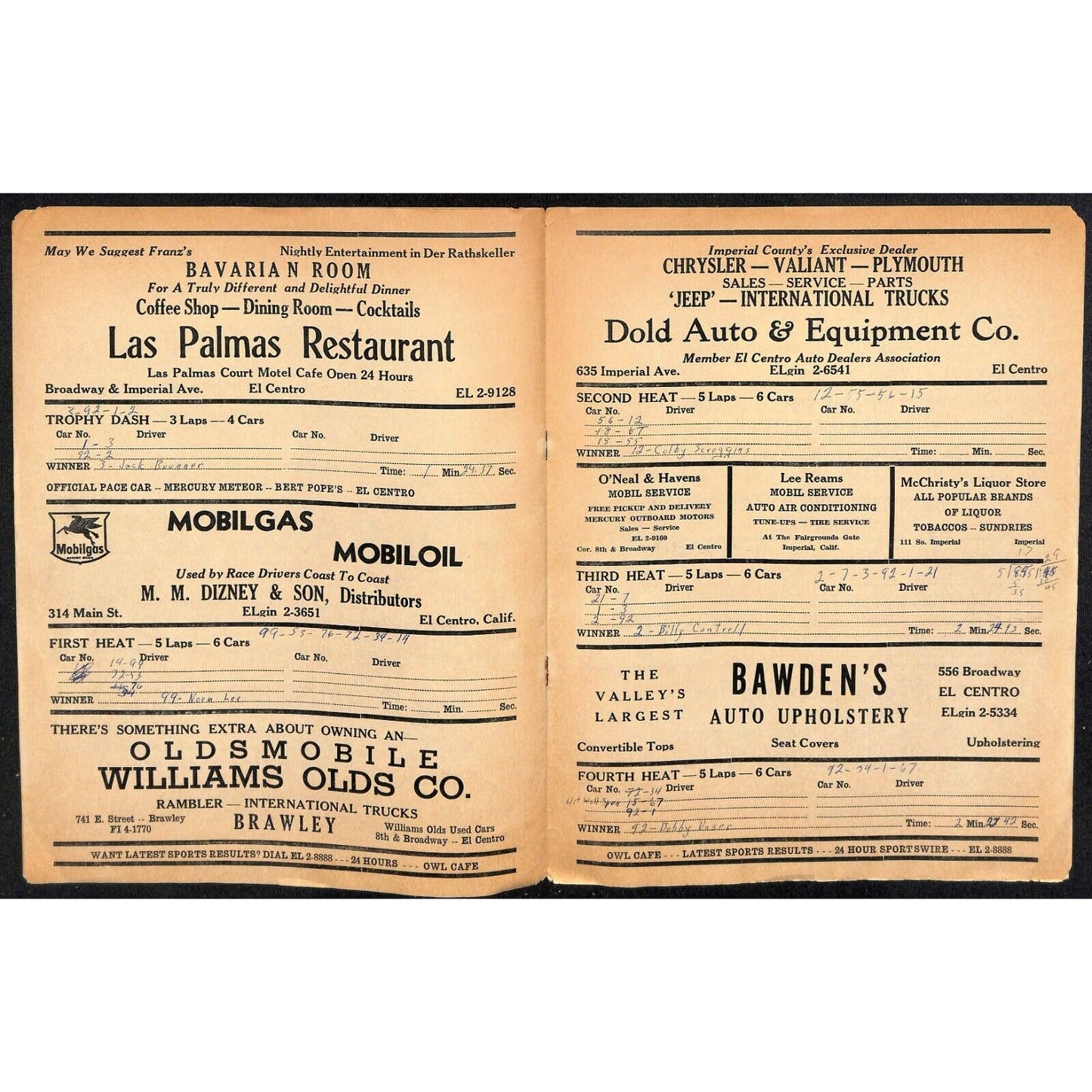 Scarce Apr 29 1962 California Auto Racing CRA Program Big Car El Centro 8pp.