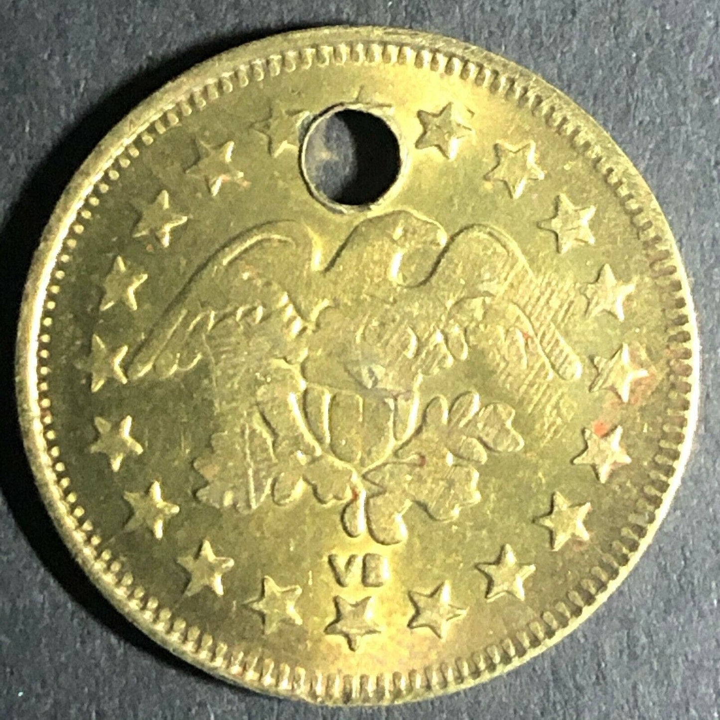 23mm Vintage Brass "Clown Face" Token w/ 231 Punch - Fauver Coll.