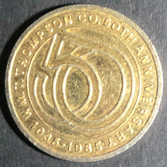 23mm 1985 "Wm. T. Thompson" (Vitamins) 50c off Reeded Brass Token - Fauver Coll.
