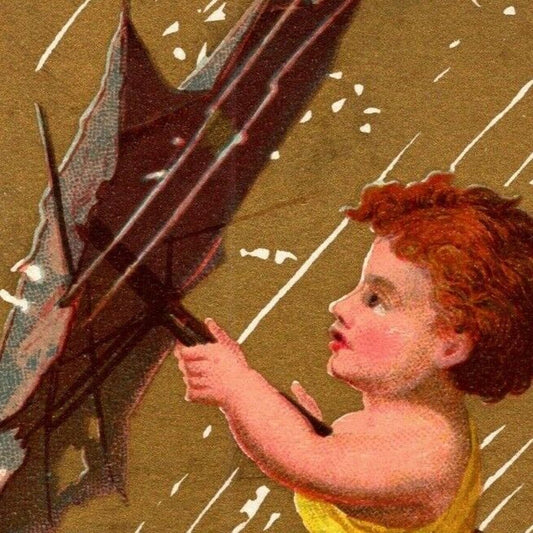 Gilt "Mars" Child Wind Rain Umbrella (Soapine) Unmarked Victorian Trade Card