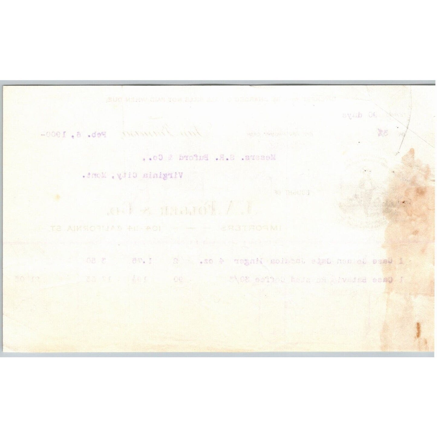 1900 J.A. Folger (Coffee Tea Spices) Letterhead - S.R. Buford Virginia City, MT