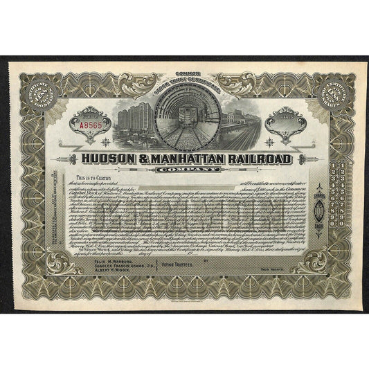 Hudson & Manhattan Railroad 1913 Stock Certificate Unused w/ Subway Vignette RR