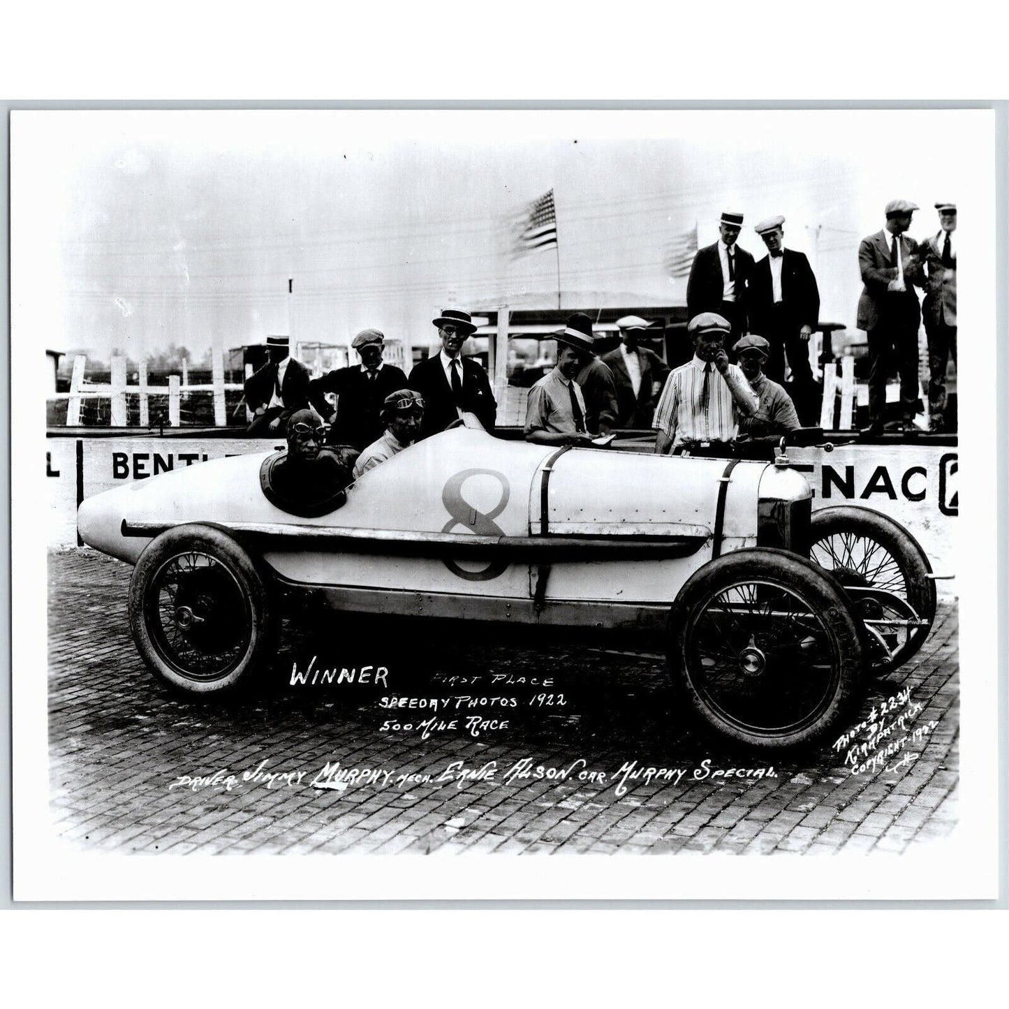 Jimmy Murphy Indy 500 Winner 1922 - 8 x 10 Glossy B&W Photograph VGC Stamped
