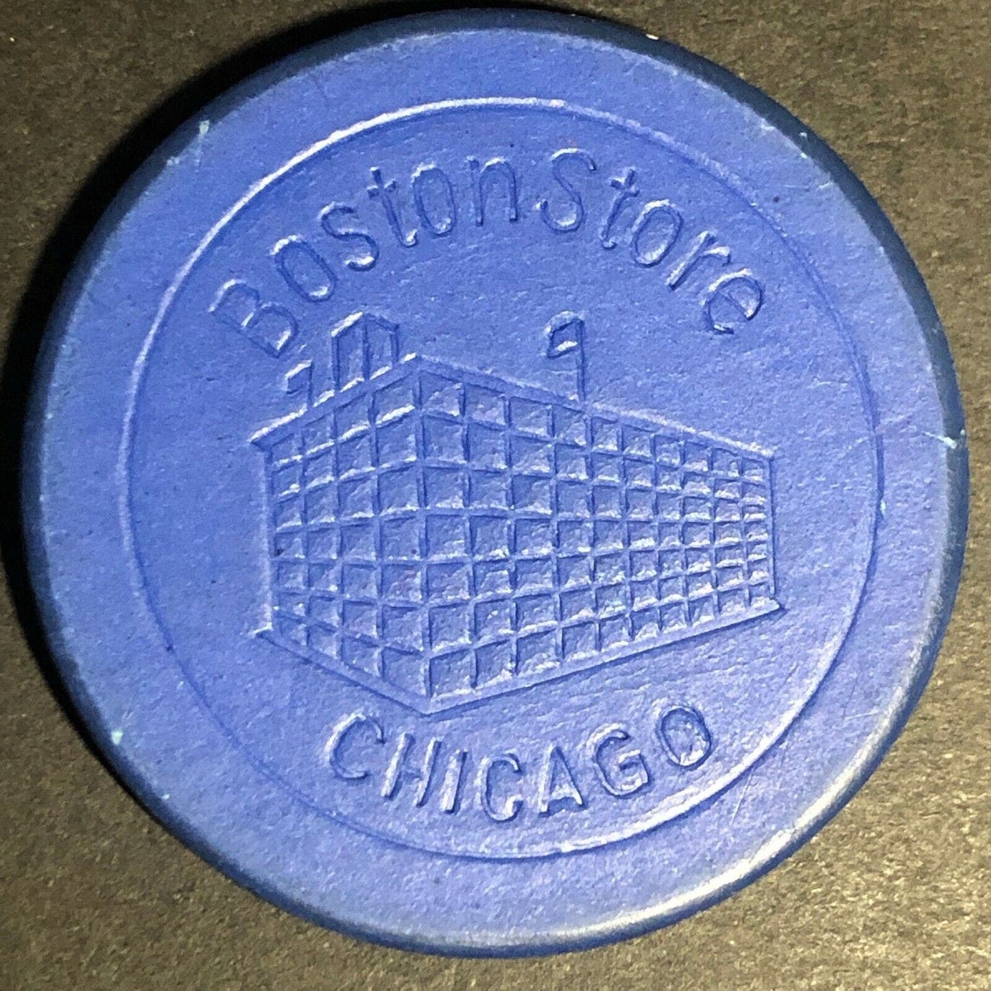 c1910's "Boston Store" Blue Fiber / Wood Advertising Poker Chip VGC