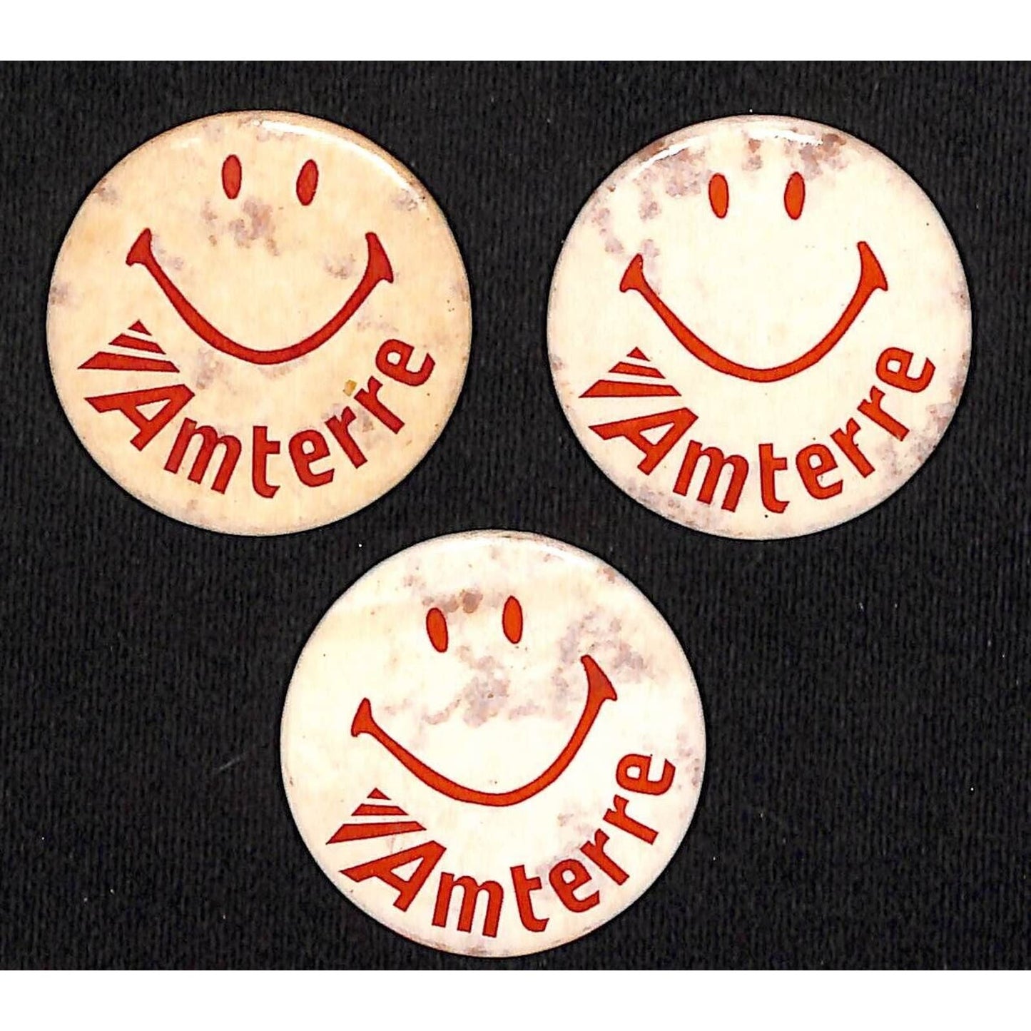 3 Amterre (Property Group Boulder, CO) Smiley Face Pinback Button c1970's