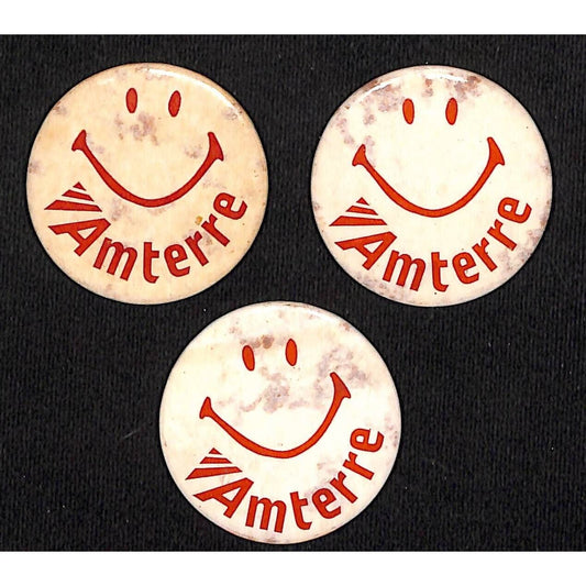 3 Amterre (Property Group Boulder, CO) Smiley Face Pinback Button c1970's