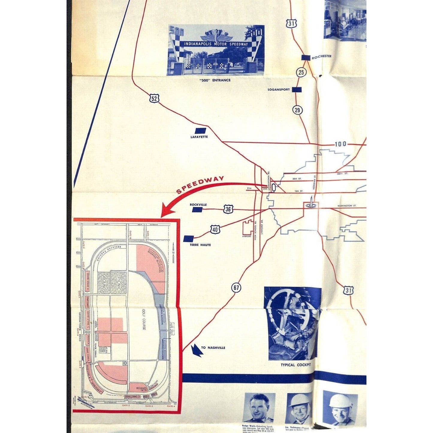 1960 Indy 500 Meet You at the "500" Bob's Standard Oil Service Map Schedule