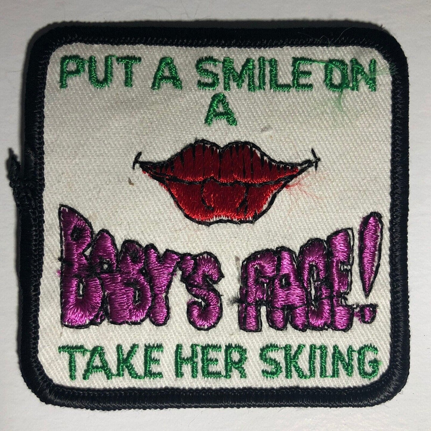 "Take Her Skiing" Vintage Embroidered Patch Funny Cute c1966-76 Scarce