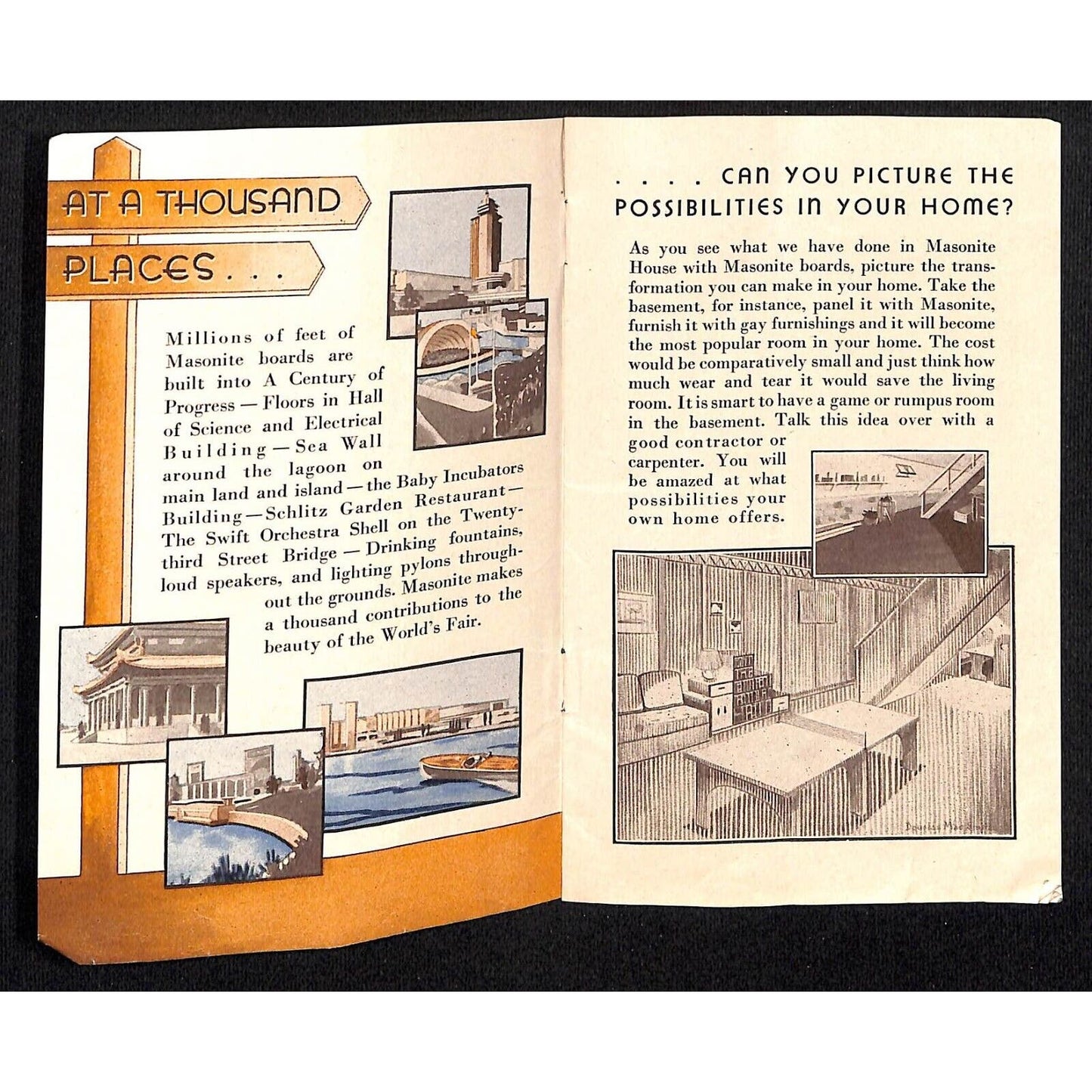 Masonite Home Insulation Boards Booklet 1934 Chicago World's Fair - VGC