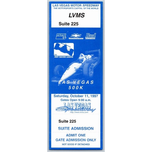 1997 Las Vegas Motor Speedway Indy Racing 500K Unused 10/11 Suite 225 Ticket VGC