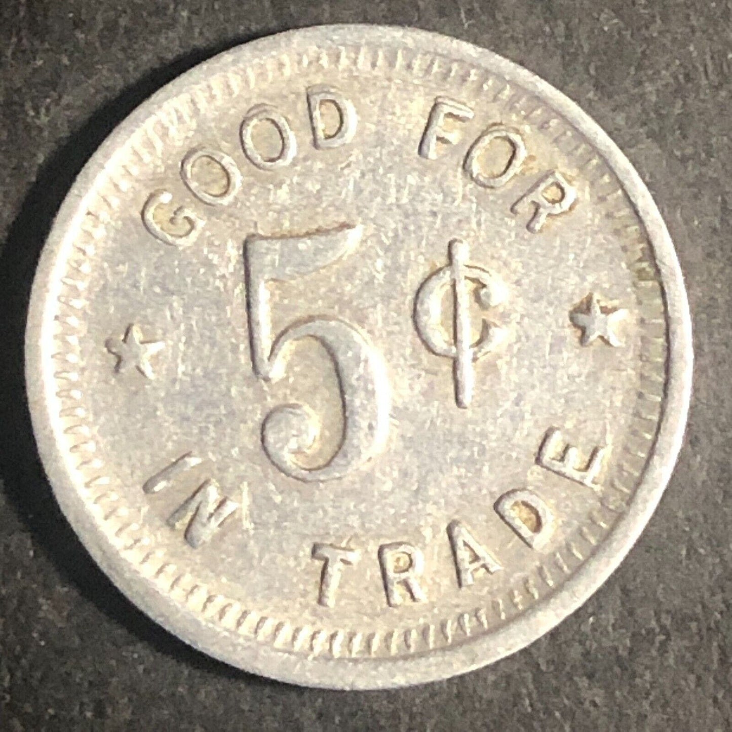 Neapolitan Hall Token (Trenton, NJ ) G/F 5¢ in Trade Alum. 19mm Scarce
