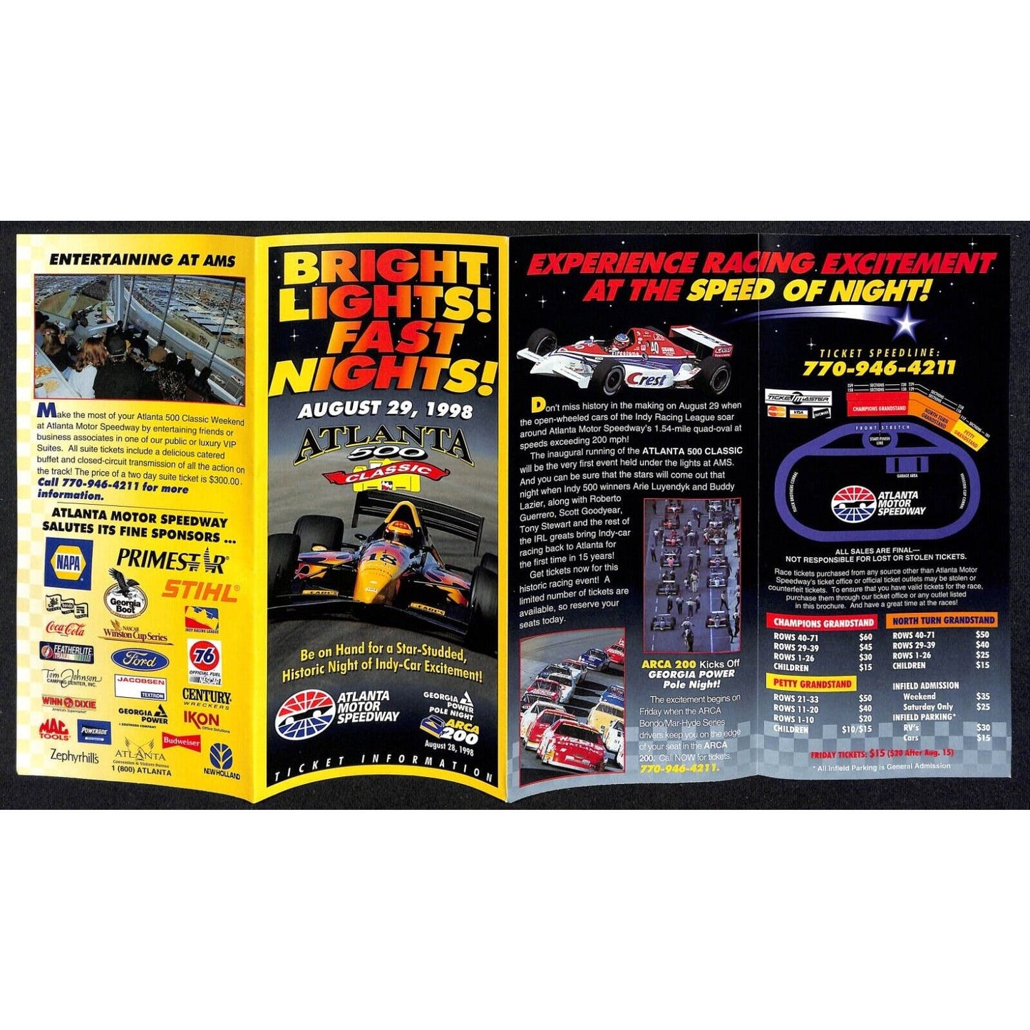1998 Atlanta 500 Classic Indy Racing - Atlanta Motor Speedway Brochure - VGC