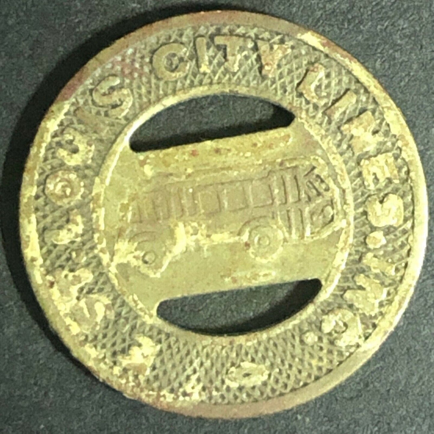 1940's 16mm E. St. Louis City Lines G/F One City Fare Transit Token- ILL