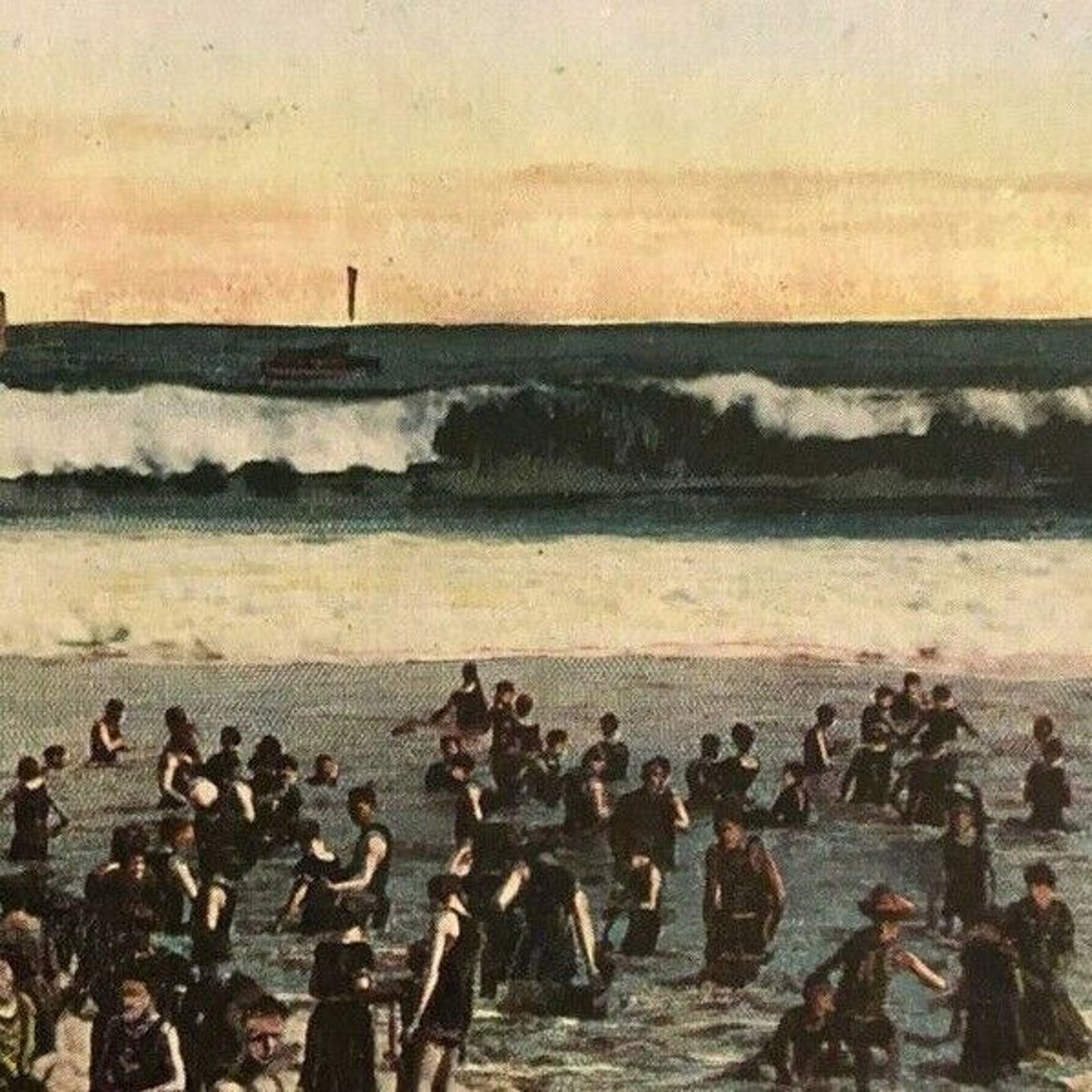 Vintage Postcard - Bathing Scene at Long Beach, California