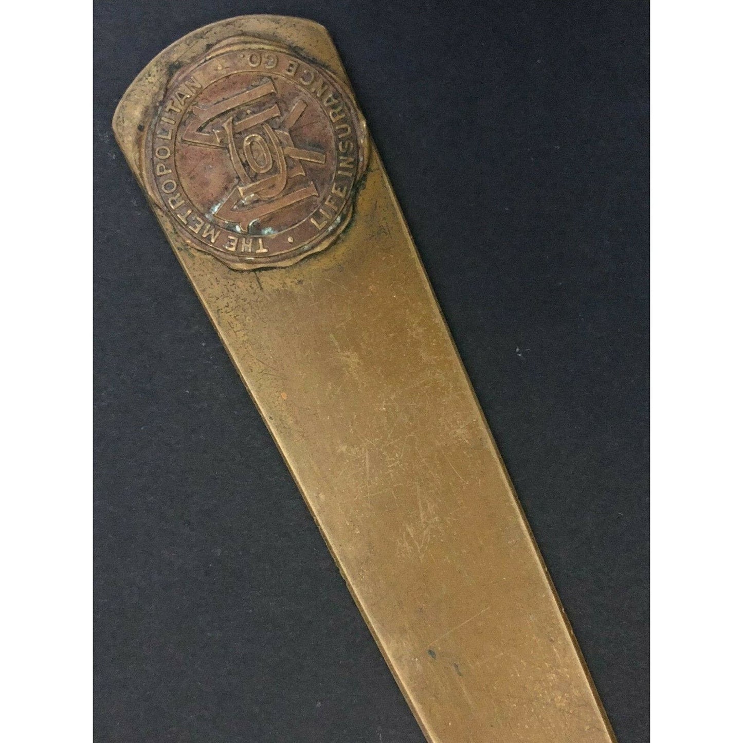 c1920' 8 1/2" Metropolitan Life Insurance Metal Brass Advertising Letter Opener