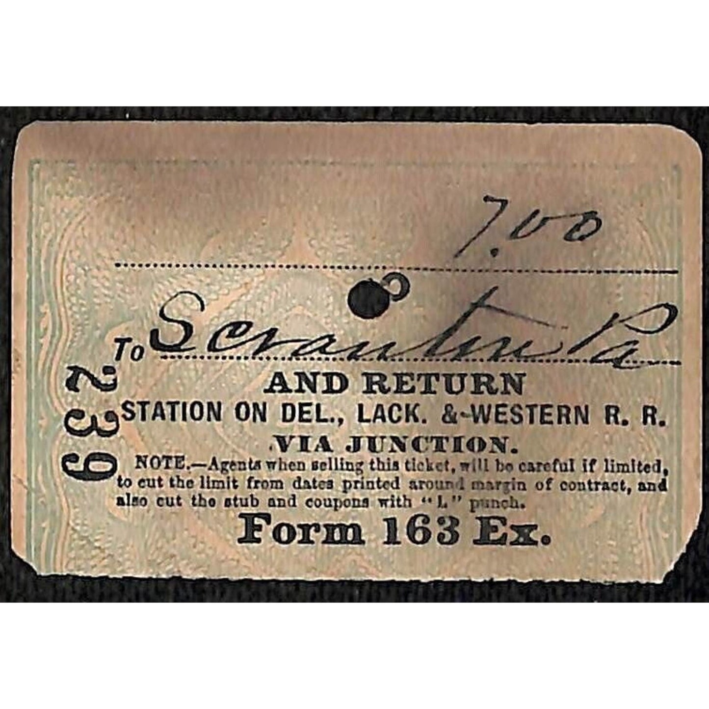 Lackawanna & Western Railroad 1897 Ticket North Asbury Park / Scranton #239