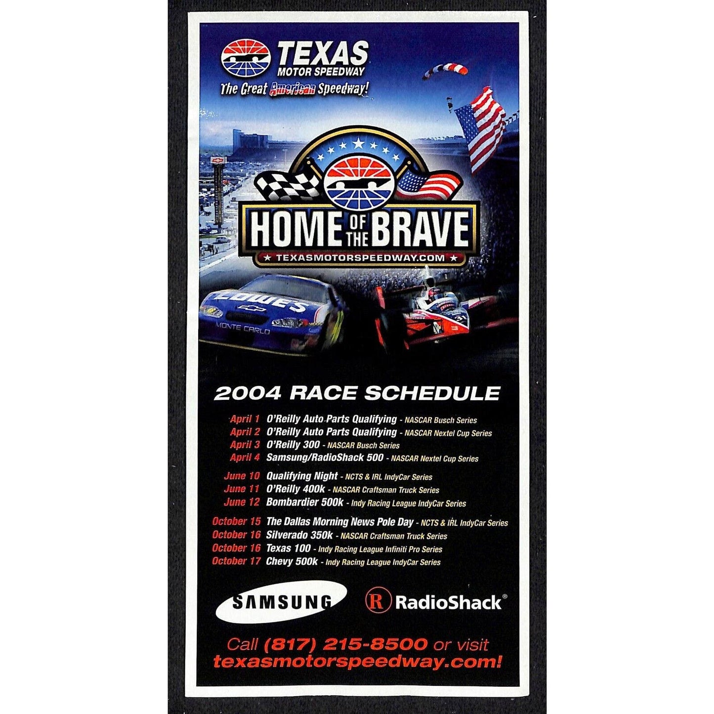 Texas Motor Speedway 2002 Race Schedule 4" x 8" Magnet - VGC RadioShack