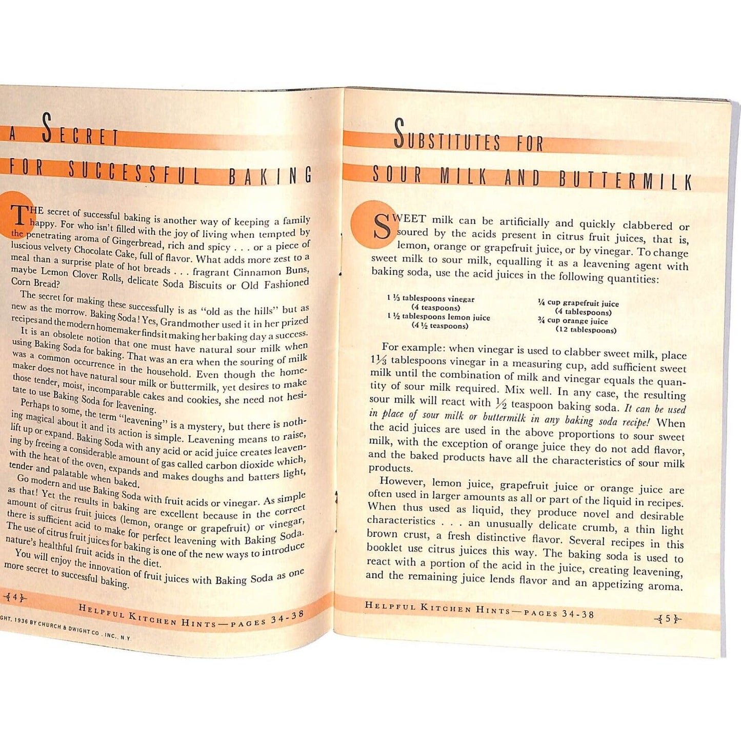 Arm & Hammer Baking Soda "Successful Baking" Cook Book 1936 38pp VGC