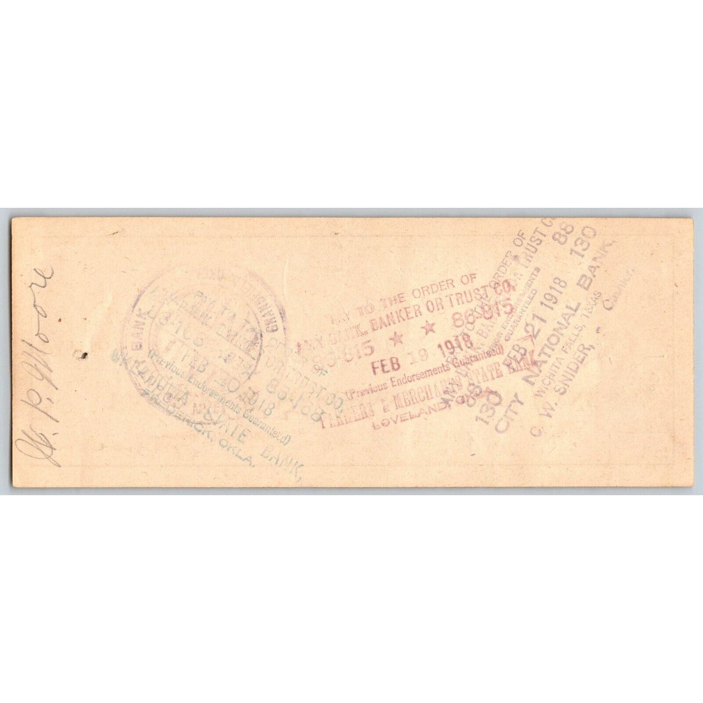 Grandfield / Loveland, Oklahoma 1918 Home / Farmers and Merchants Bank Check