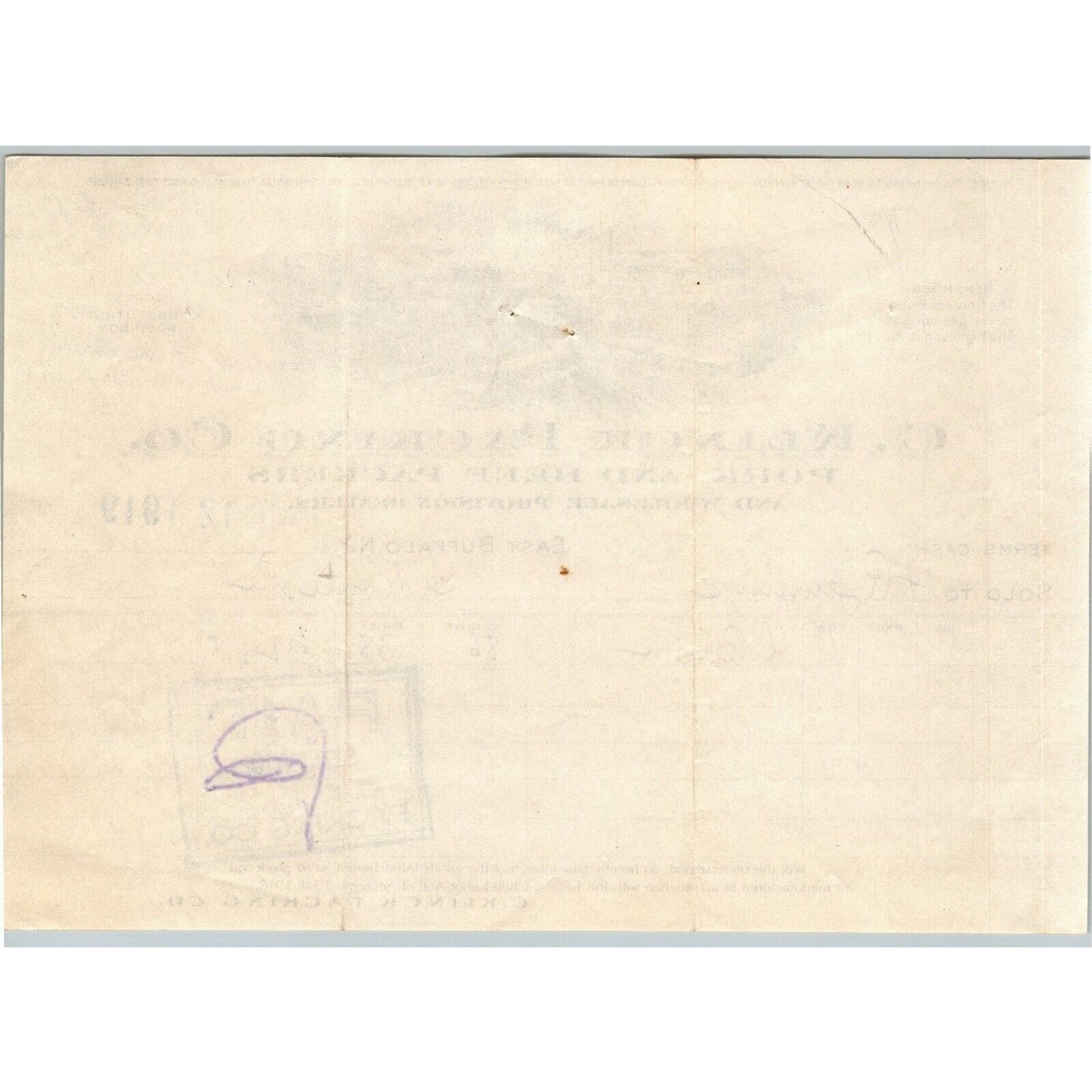 C. Klinck Packing Co. 1919 Letterhead East Buffalo, NY Pork Beef Provisions