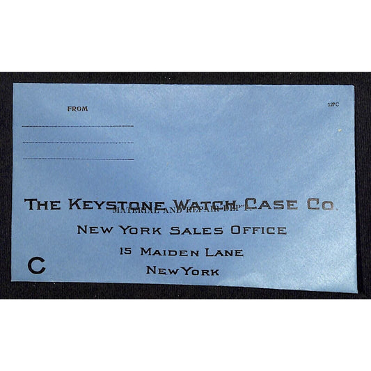 c1920 Keystone Watch Case Co. NYC Cover / Envelope (Leys Jewelry Butte Montana)
