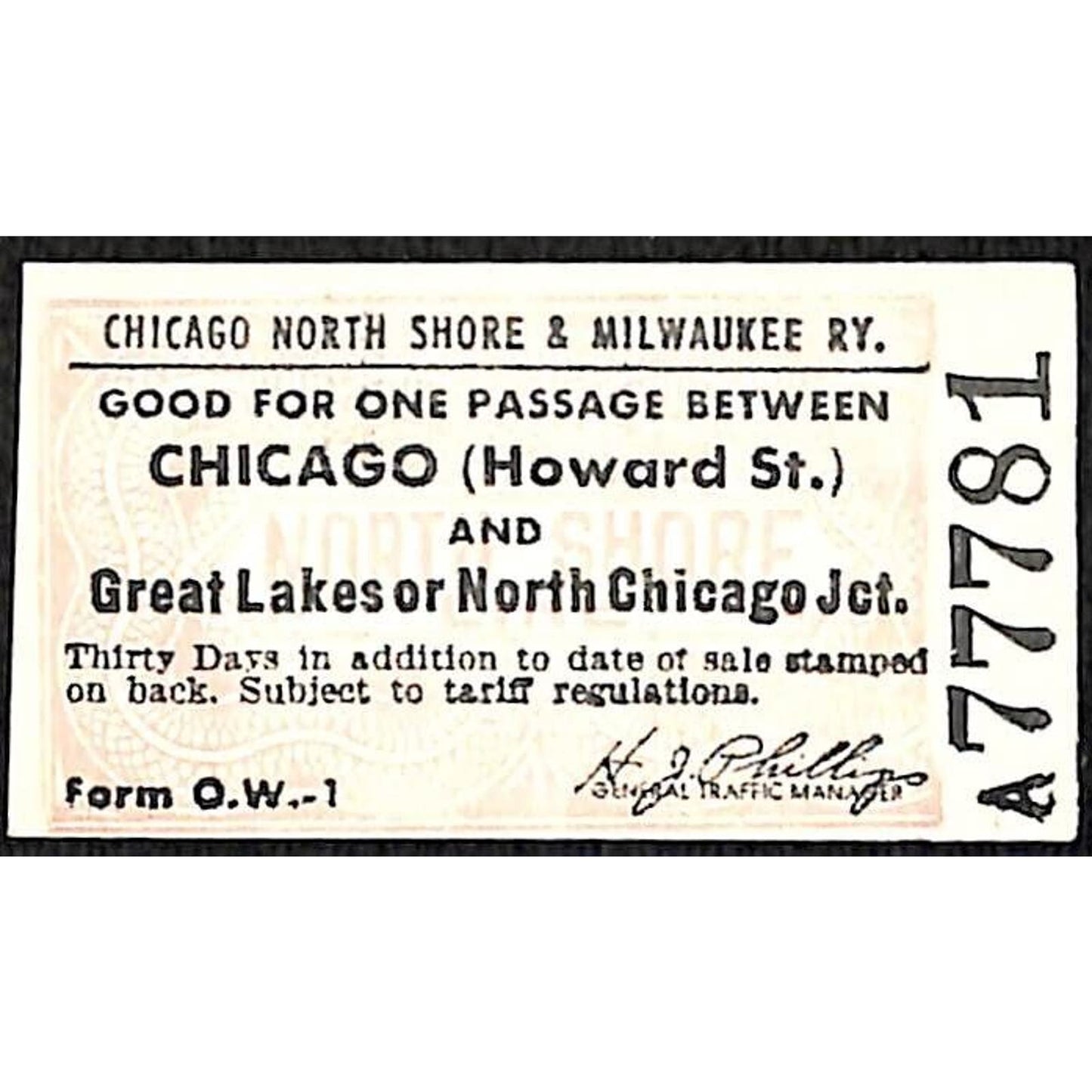 Chicago North Shore & Milwaukee RY Ticket c1947-50's Great Lakes #77781