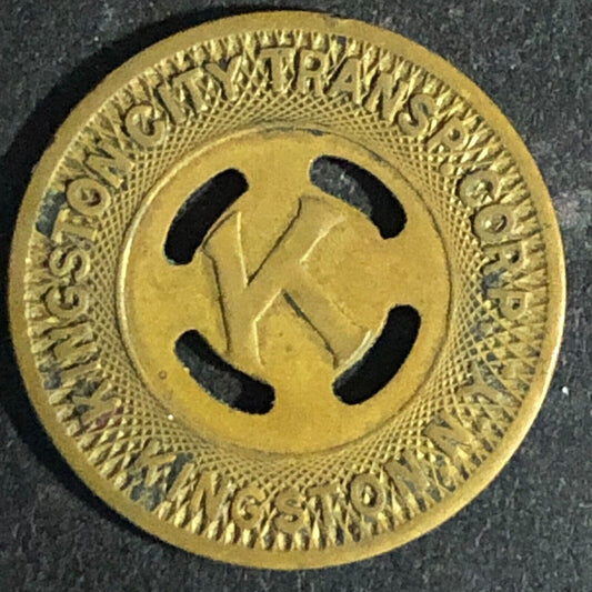 Kingston City Transp. Corp. (NY) Brass G/F One Fare Transit Token - "K" 20mm