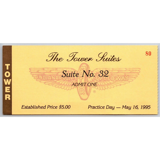 1995 Indy 500 Practice Day Tower Suites Ticket Stub IMS Indianapolis #80