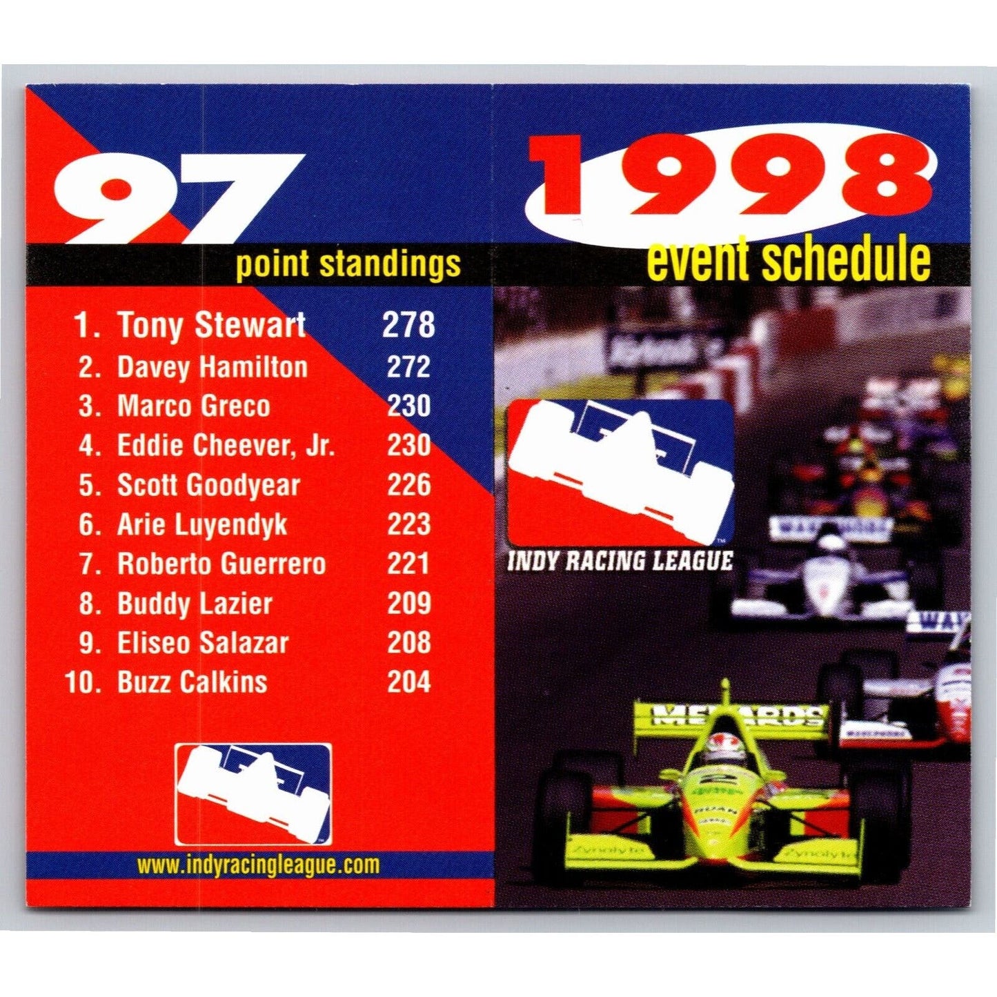 1998 Indy Racing League Pocket Event Schedule - NOS Unfolded VGC