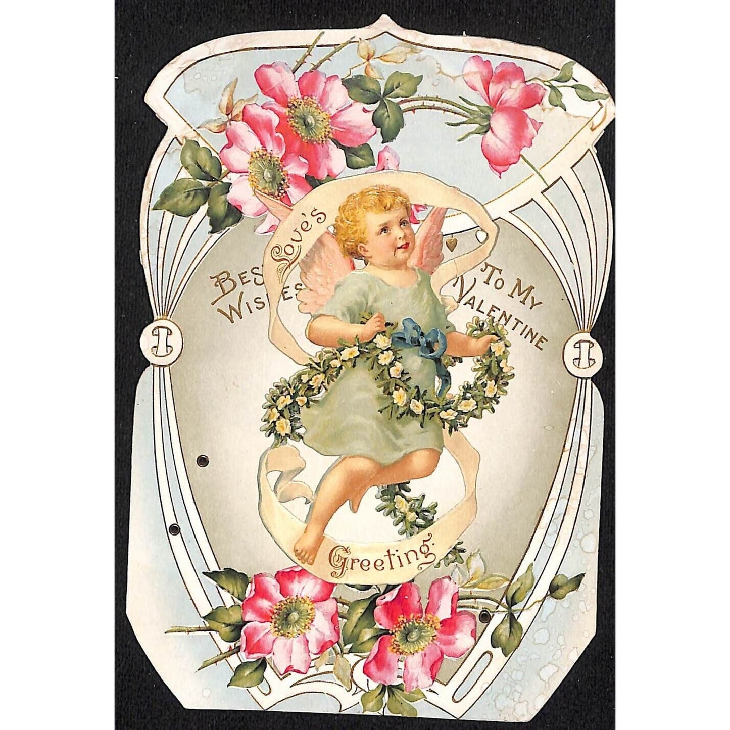 Valentine Best Wishes Love's Greetings Card w/ Pull Down Cupid - Victorian ?