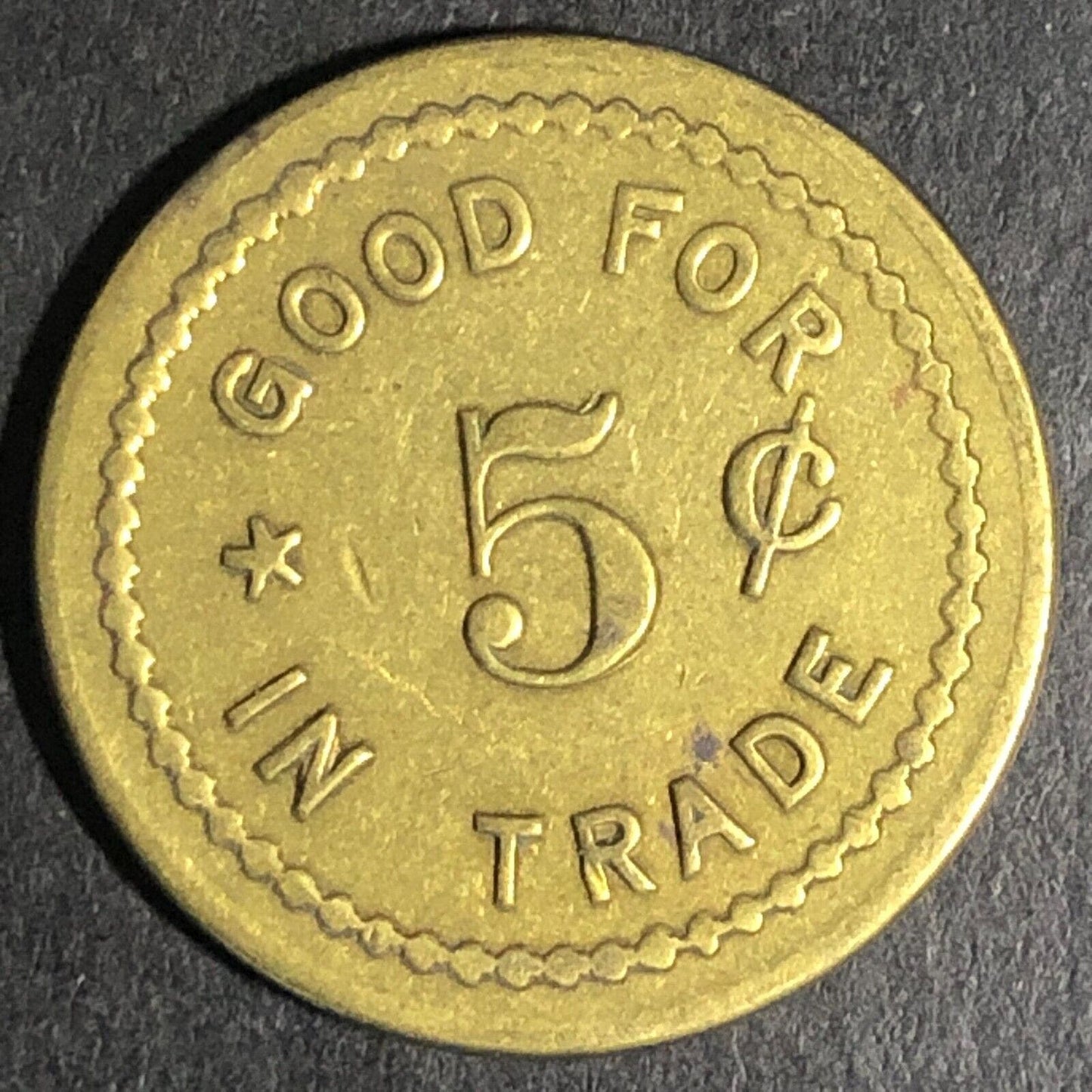 Neely's Sheridan Oregon Brass G/F 5c Trade Token -- 22mm