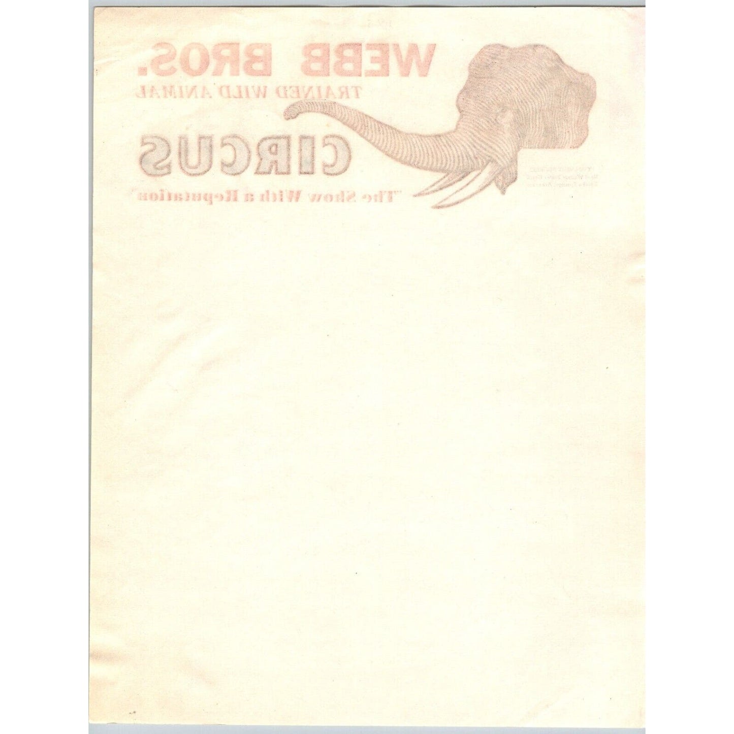 Webb Bros. Trained Wild Animal Circus Letterhead c1946 Elephant Scarce