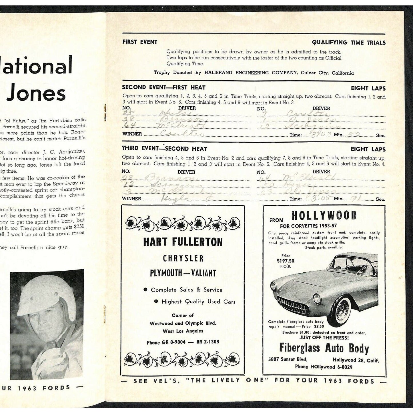 Scarce Nov 10 1962 USAC Sprint Racing Program Ascot Park Gardena Parnelli 16pp