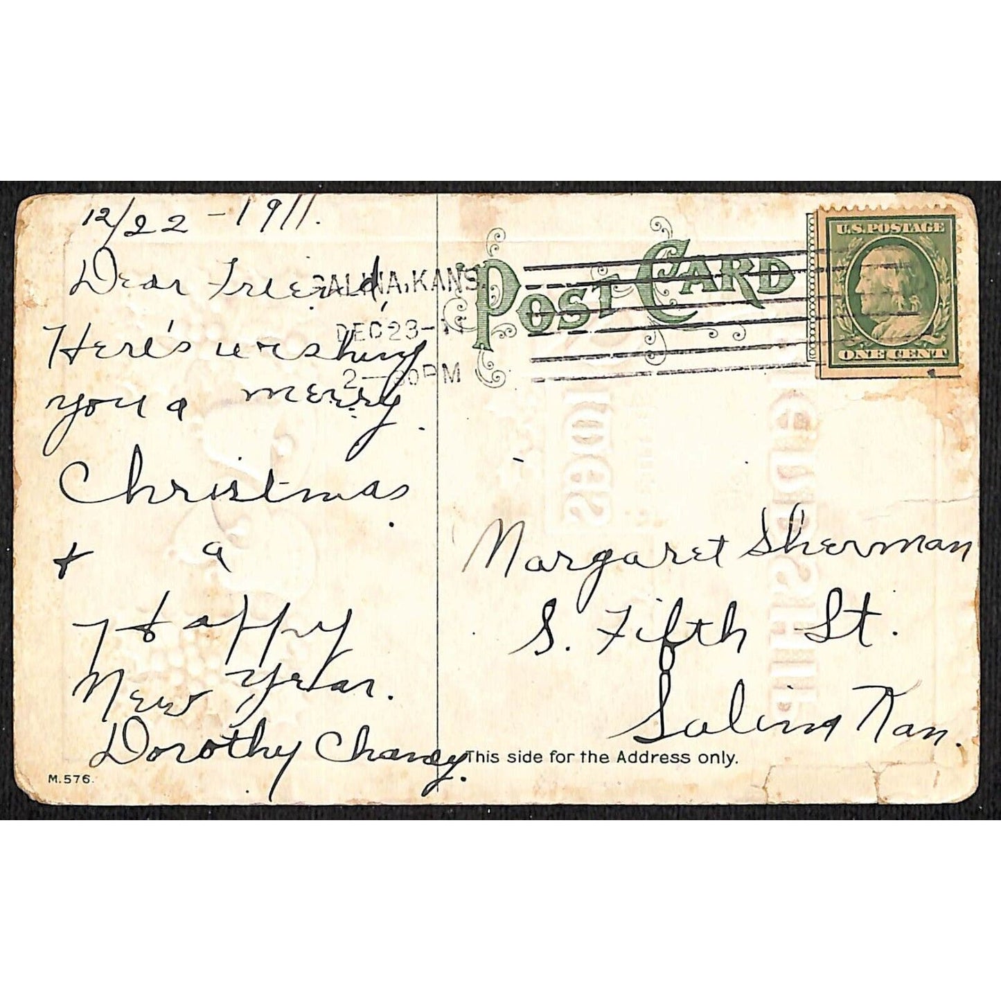 Christmas Postcard "Friendship" Bells Home Scene Embossed PM 1911